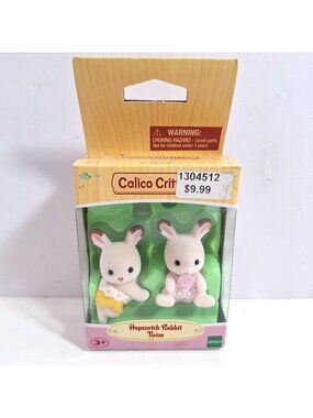 Calico Critters Hopscotch Rabbit Twins Flocked Figures 2 Bunny Babies